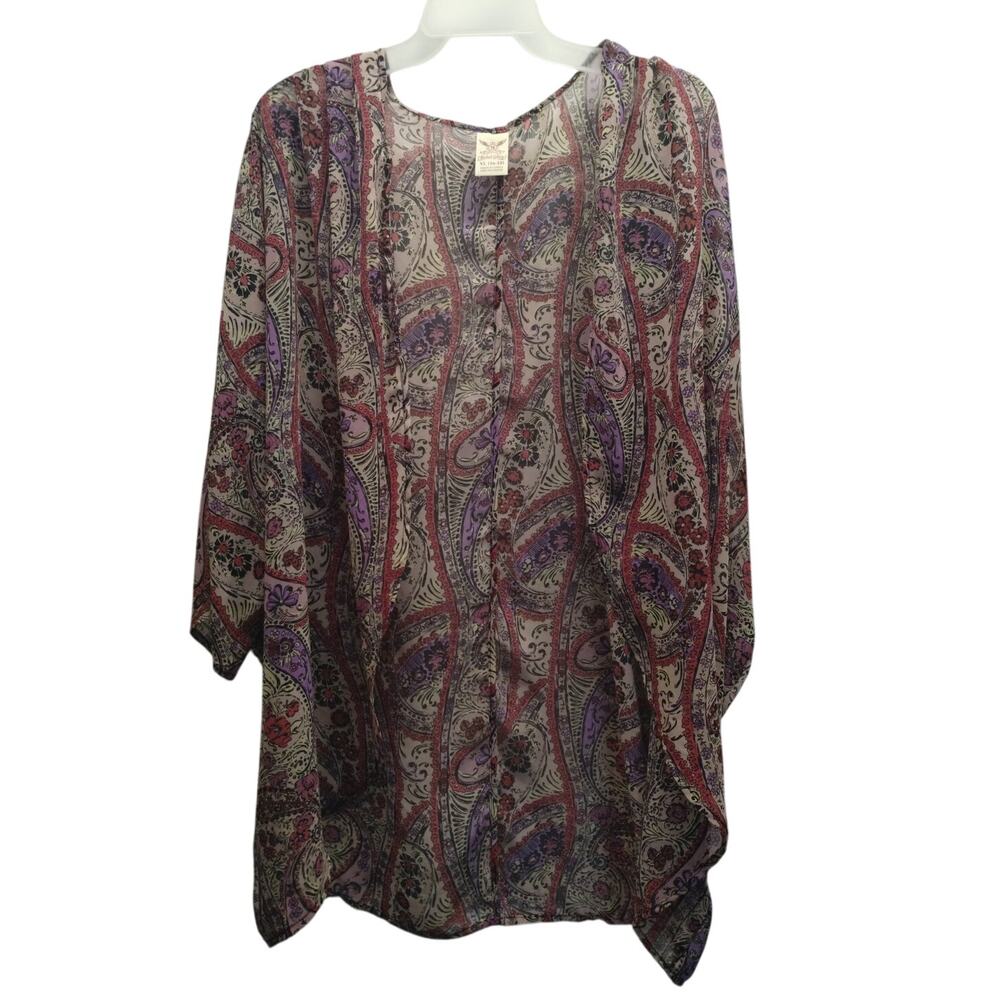 Faded Glory Women's Size XL Pink Purple Paisley Sheer Dolman Sleeve Cardigan